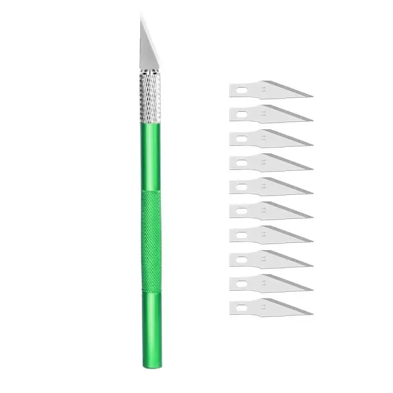 5pcs Blade Fniiva Engraving Cutter withMetal Handle Craft Carving Sculpture Paper Non-Slip Knife DIY Repair Hand Leather Tools Vue green
