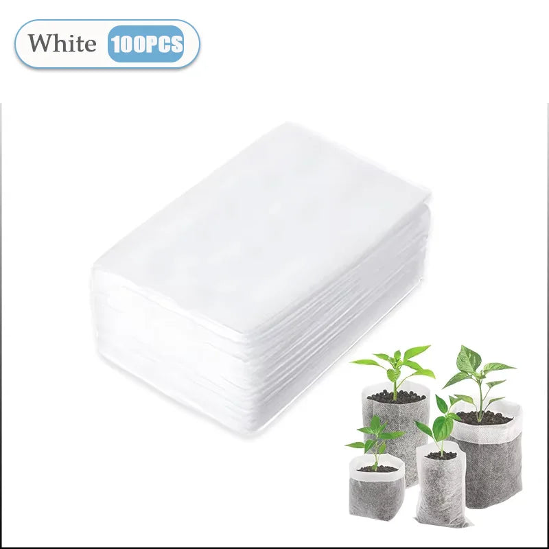 100-1000PCS Eco Friendly Seedling Bags Degradable Flat Mouth Planting Grow Bags for Vegetable Flower Tree Home Garden Nursery Vue White-100PCS Folded 20x22cm