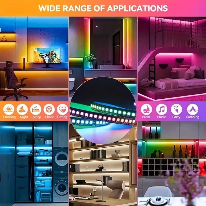 Smart RGB LED Strip Lights with App & Remote Control, Music Sync, USB-Powered Energyefficient Lighting, LED Lights for Bedroom Vue