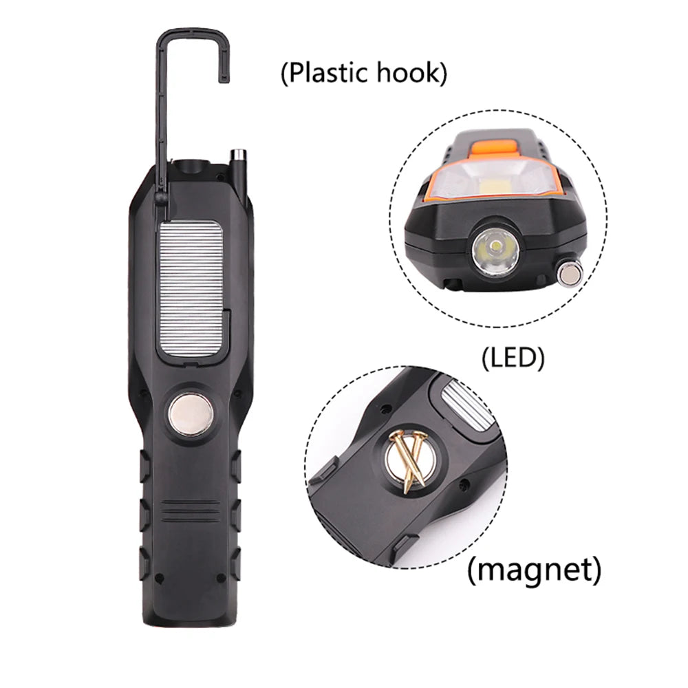 Portable COB LED Work Light Car Garage Mechanic Lamp USB Rechargeable Torch Outdoor Camping Emergency Light Warning Light Vue