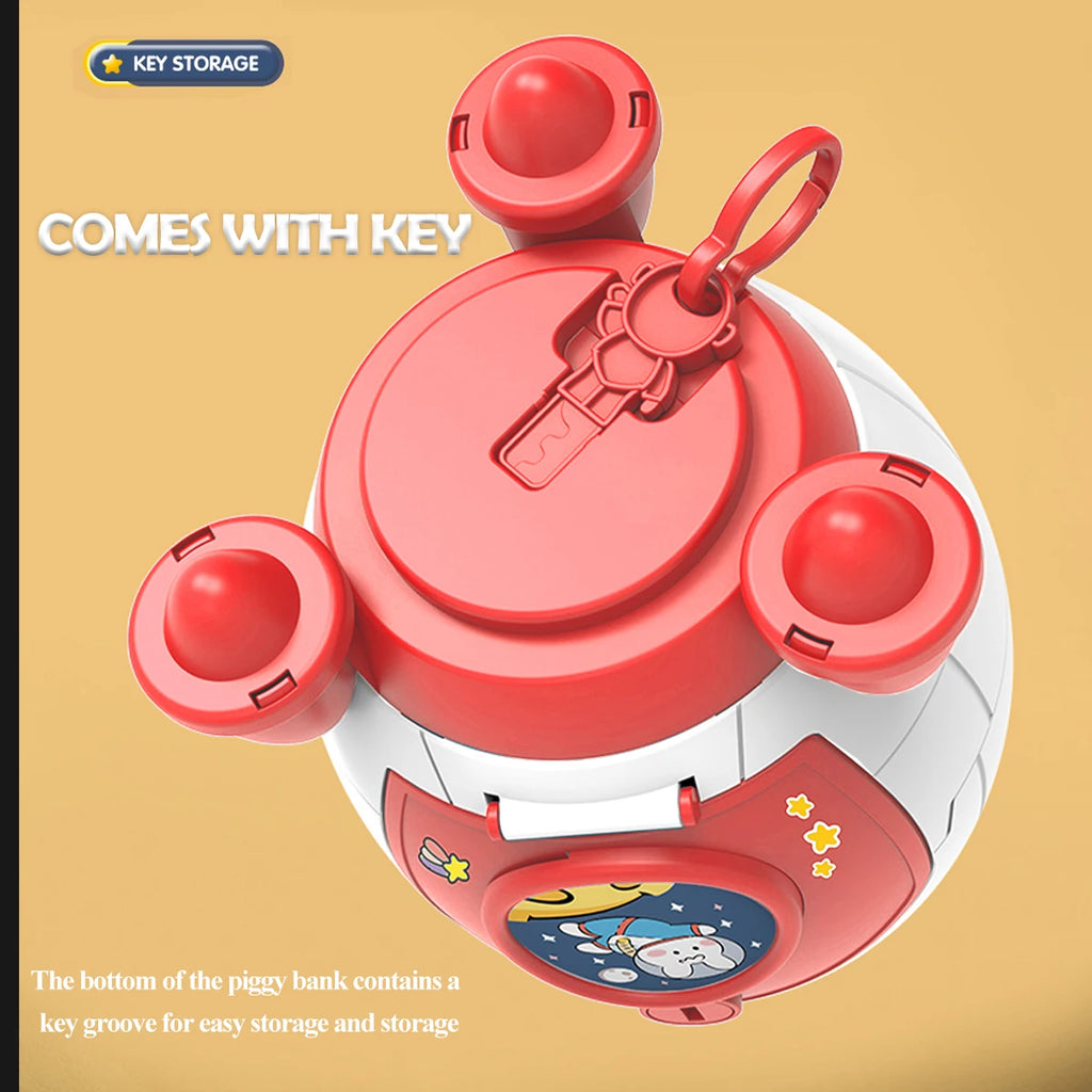 Piggy Bank Toys, Rocket Spacecraft Large Capacity Key Unlocking Puzzle Toy 3 Color could be Chosen, Gifts for 3+ Boys and Girls Vue