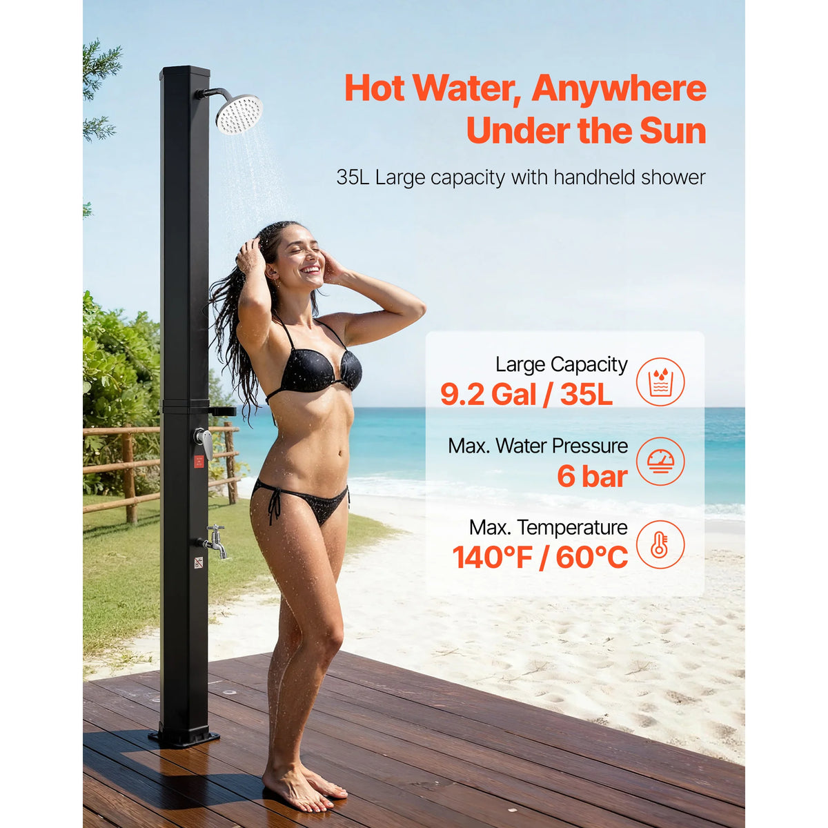 Solar Heated Outdoor Shower | Pool, Beach & Backyard Solar Outdoor Shower Vue