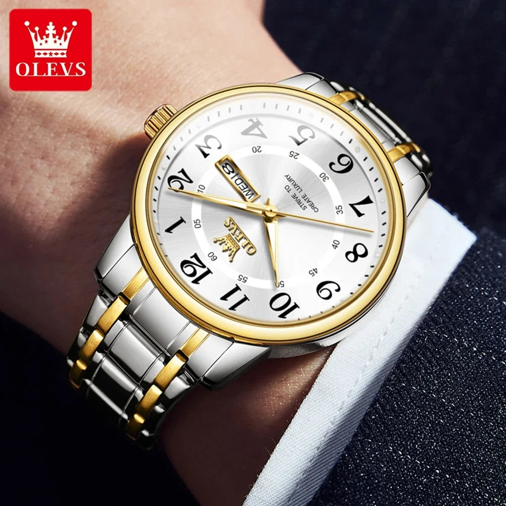 OLEVS 2891 Men's Luminous Stainless Steel Quartz Watch Men's Quartz Watch Vue