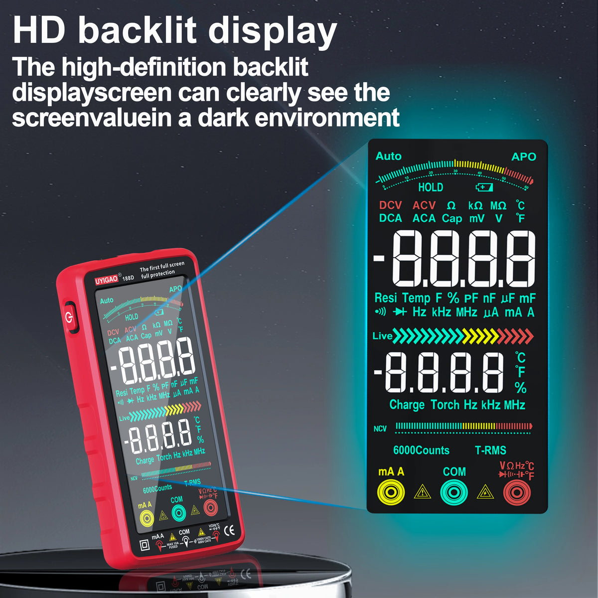 USB Rechargeable Smart Multimeter 6000 Counts TRMS Touch Screen Voltage Current Resistance NCV Measurement Electrical Instrument Vue