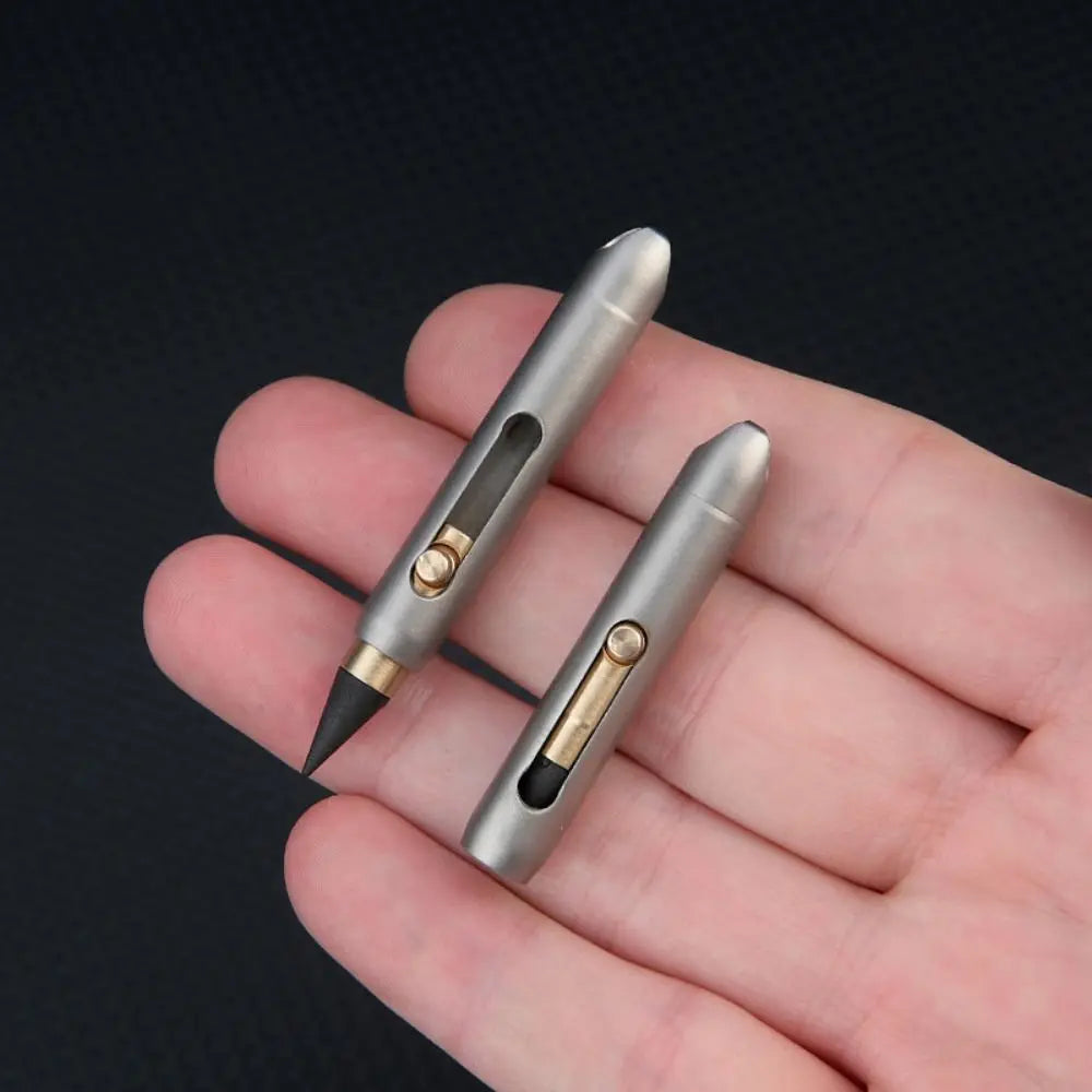 Titanium Alloy Mini Eternal Pen Light Weight 2 Replacement Pen Tips Portable Emergency Writer Reusable Erasable Vue