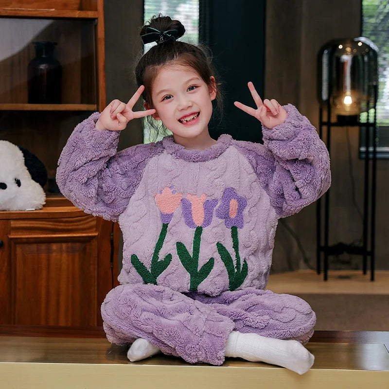 Winter Capybara Kids Boys Pajamas Sets Pyjamas Girls Sleepwear Flannel Fleece Teenage Clothes Children Home Clothes Loungewear Vue