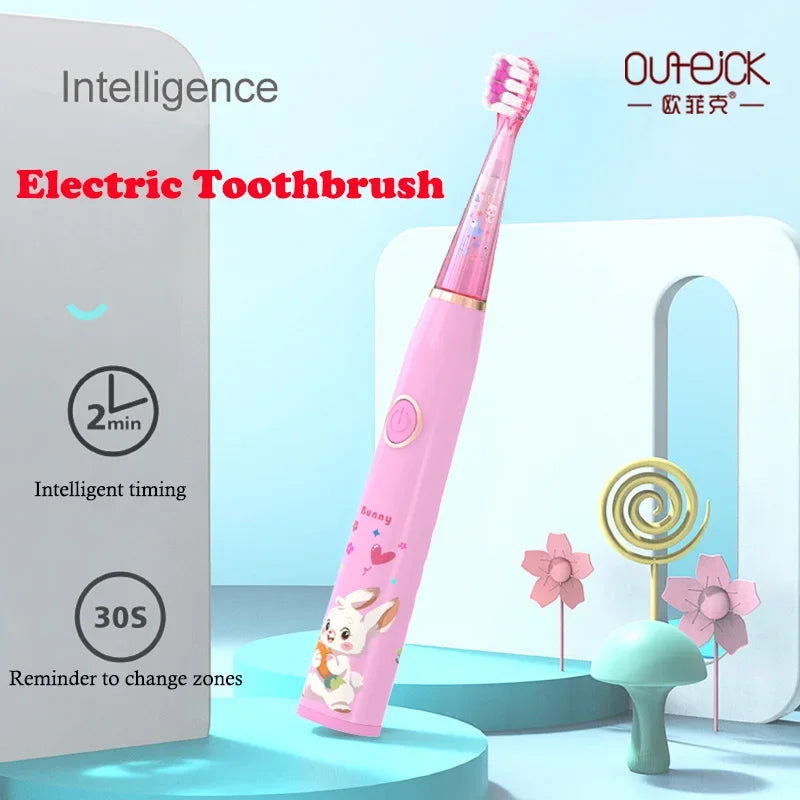 Kids Cartoon Colorful LED Light Sonic Children Electric Toothbrush IPX7 Waterproof 2 mins Smart Timer Rechargeable Toothbrush Vue