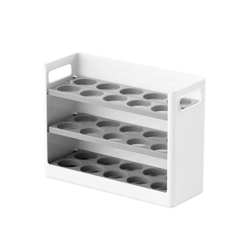 30 Grids 3 Tiers Egg Storage Box Anti-drop Plastic Egg Storage Tray Large Capacity Space Saving Egg Carton Refrigerator Vue White Grey