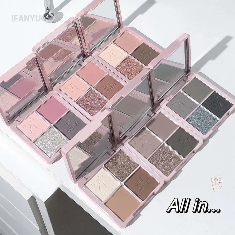 4 Colors Low Saturation Grey Pink Eyeshadow Makeup Pallete Matte Latte Brown Eye Shadow Palette Shimmer Shiny Eyeshadow Palette Vue