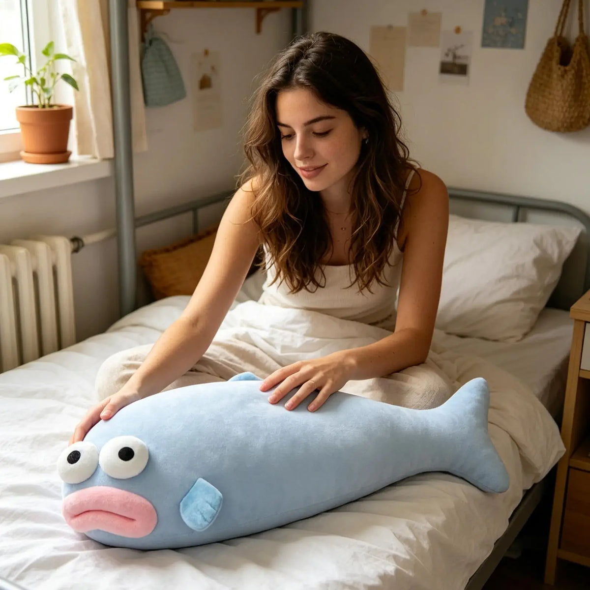 Fish Shape Cooling Hugging Cushion Long Pillow Soft Body Pillow for Home Bedroom Couch Dorm Sleeping Night Daytime Nap Vue