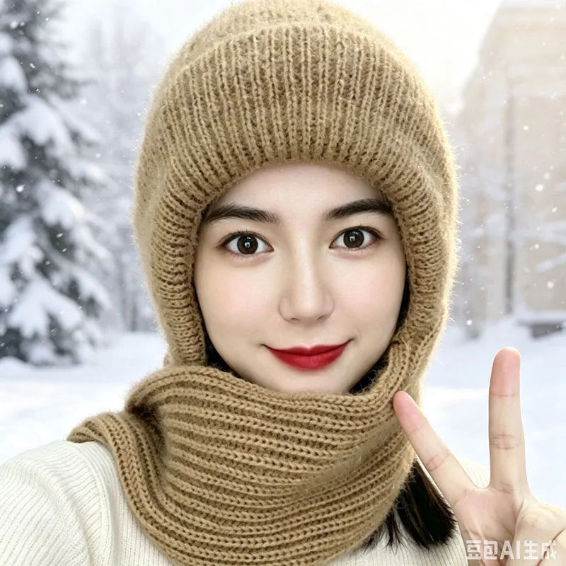 1-5pcs Winter Hat and Scarf Set for Women Fleece Lined Thick Knit Warm Windproof Neck Warmer for Outdoor Skiing Cold Weather Vue Khaki 1PCS
