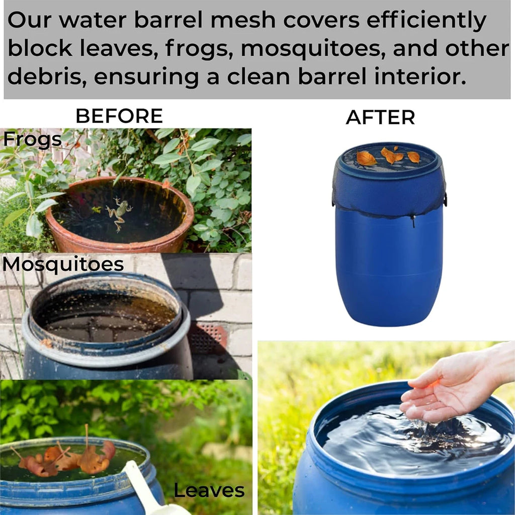Rain Barrels Screen Water Bucket Covers,Rainwater Collector Tank Net Cover,Rain Water Collection Bucket Netting with Drawstring Vue