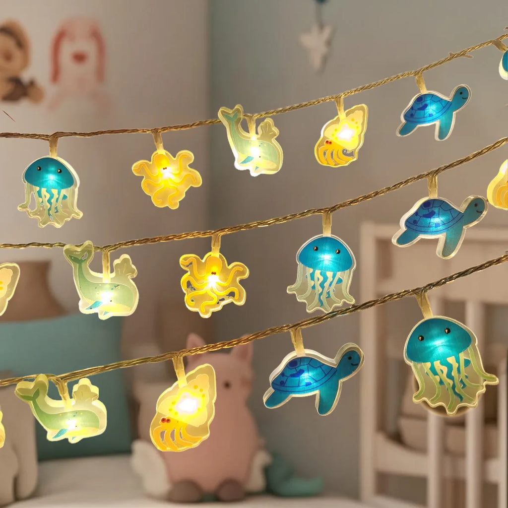 Ocean Marine Animal LED String Lights Jellyfish Turtle Whale Octopus Kids Room Underwater Theme Decor Lamp Vue