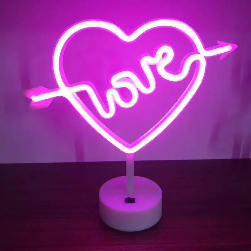 Heart-Shaped Countertop Neon Light USB or 3*Aa Battery Dual Power Supply Suitable for Room Wall Decoration Window Night Light Vue pink China Mainland