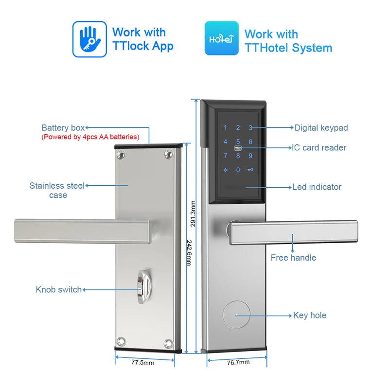 TTlock/ TThotel/ TTrenting Bluetooth Smart Card Digital Keypad Code Password Keyless Door Lock Electronic Vue