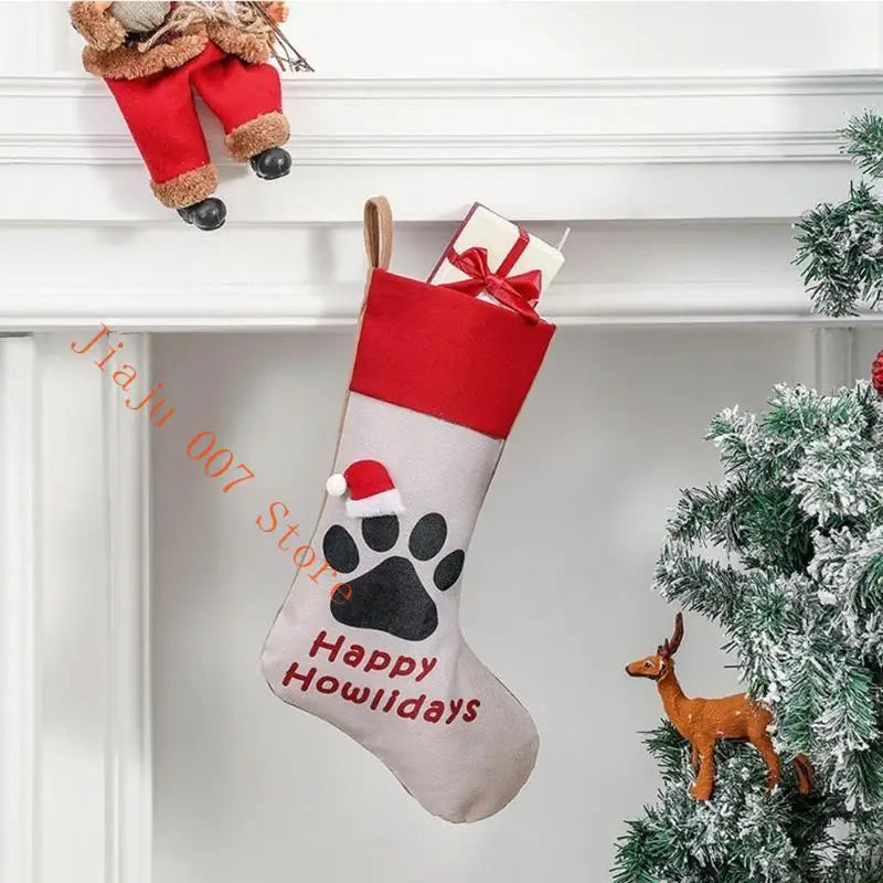 Pet Paw Christmas Stocking 18" – Dog & Cat Holiday Hanging Sock Christmas Stocking Vue
