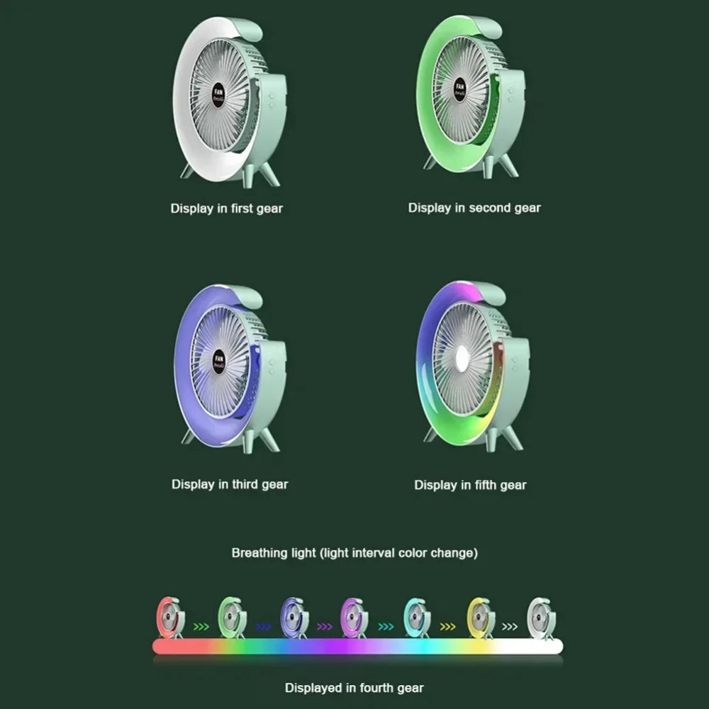 Portable Fan USB Rechargeable Fan LED 7 Colors Electric fan 180°Adjustable summer Camping fans 3 Speeds mini Fan for xiaomi Fan Vue