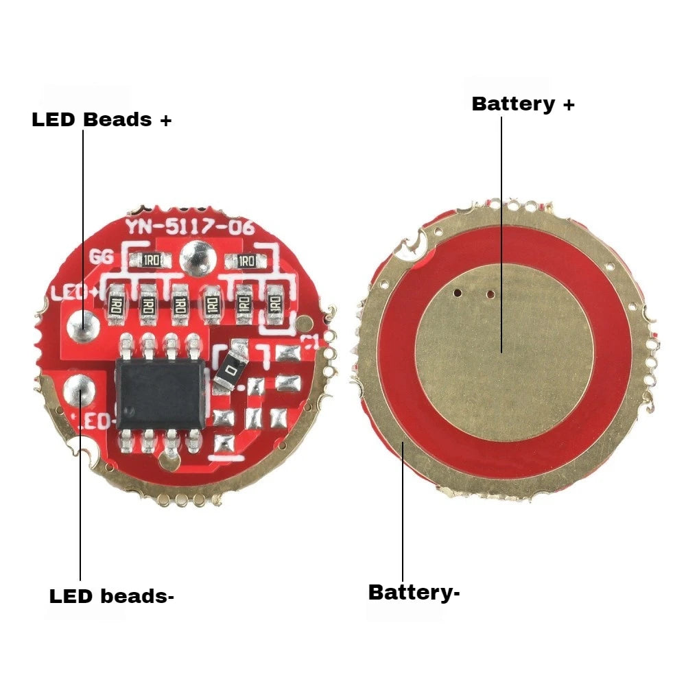 Flashlight Driver Board 17/20mm DC3.7-4.2V 1 Gear Fit 6-15W LED Bead 1.8-2.3A Output for 18650 Lithium Battery Flashlight DIY Vue