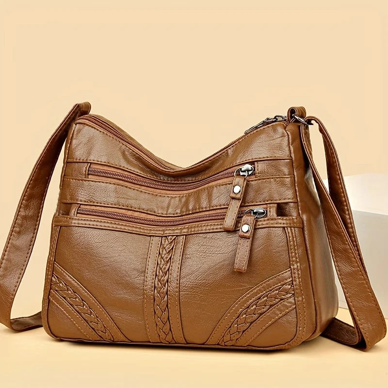 Stylish Multi-color Quilted Crossbody Bag Women's Soft Leather