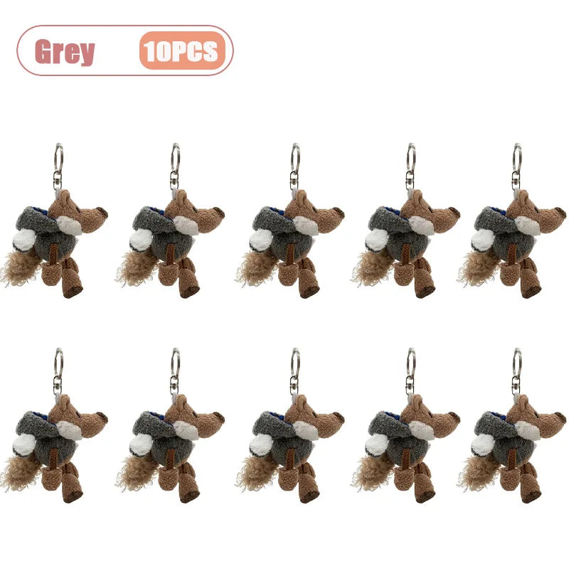 1-10PCS Creative Mini Cartoon Plush Keychain Toy Holiday Keyring Gift Christmas Decoration Cute Plushie Keychain Vue Grey-10PCS