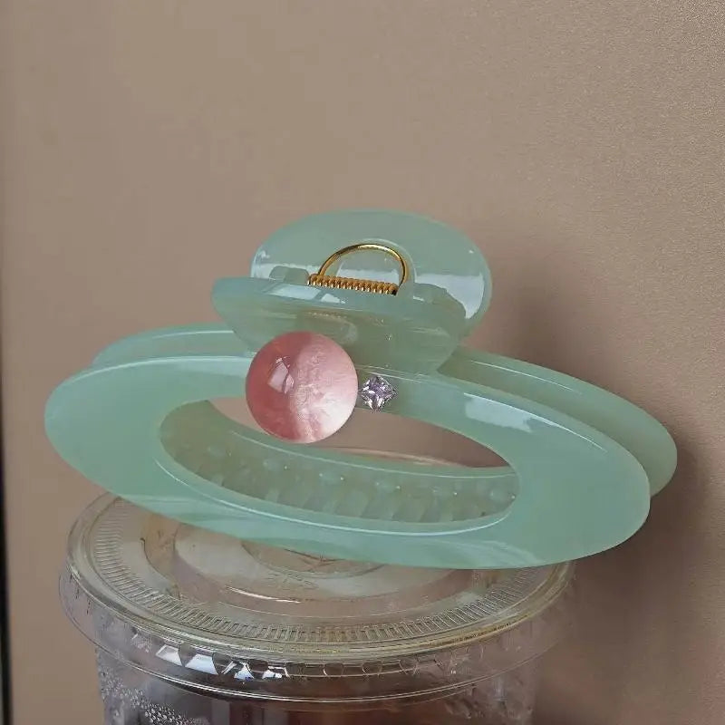 1/2Pcs Planet Shape Hair Clips Oval Hollow Hair Claw Clip With Pink Beads Sweet Hair Accessories Vue