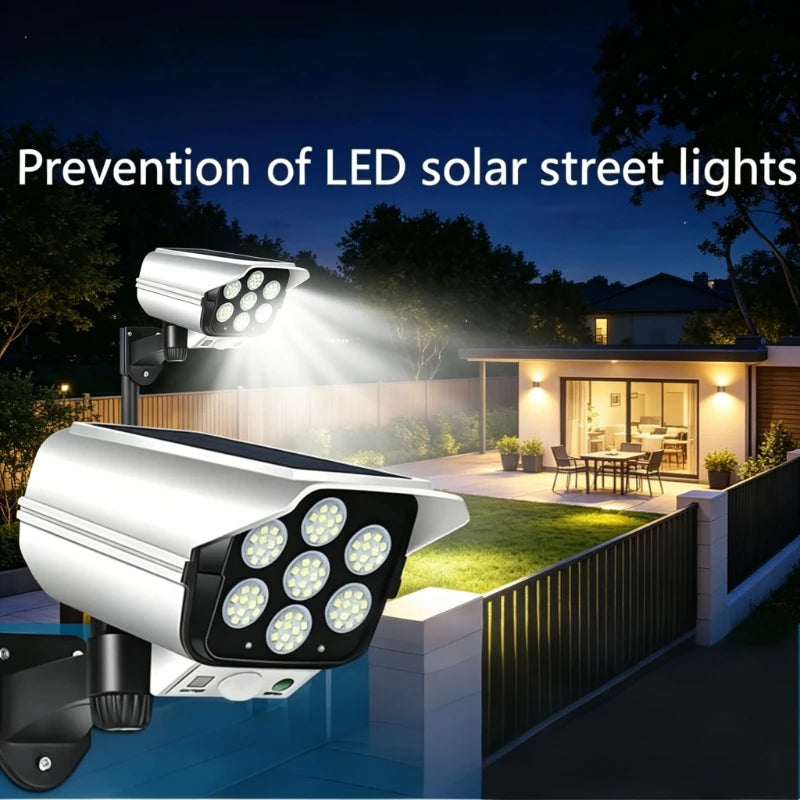 Outdoor Solar Lights with Motion Sensor Remote Controller FloodLights Wireless 77LED Fake Security Camera for Garden Decoration Vue