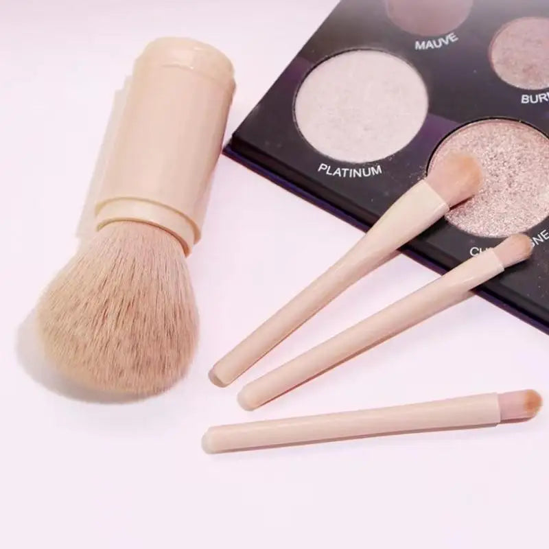 Retractable 4 in 1 Makeup Brushes Set Portable Kabuki and Three Eye Brushes for Quick Touch Ups Compact for Handbags and Travel Vue