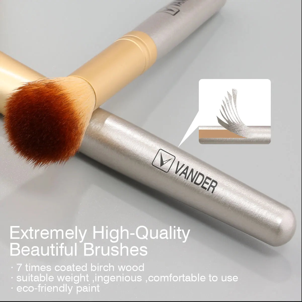 Champagne Makeup Brush Set Professional Soft Fluffy Makeup Beauty Tools Foundation Concealers Powder Blush Brushes Wooden Handle Vue