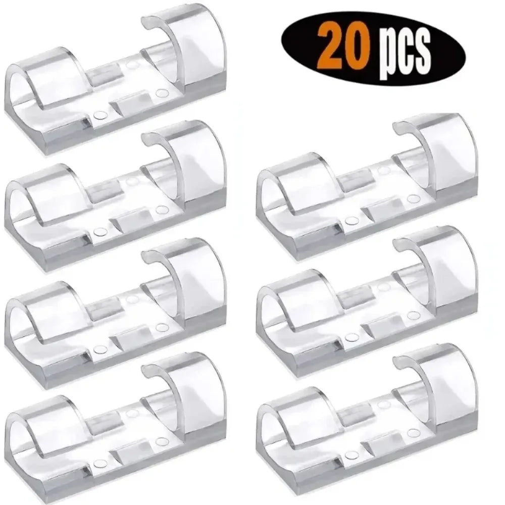 Self Adhesive Cable Management Clips Transparent Plastic Material Cable Organizers 20 PC Pack Sticky Back Cord Holder Vue Transparent-L
