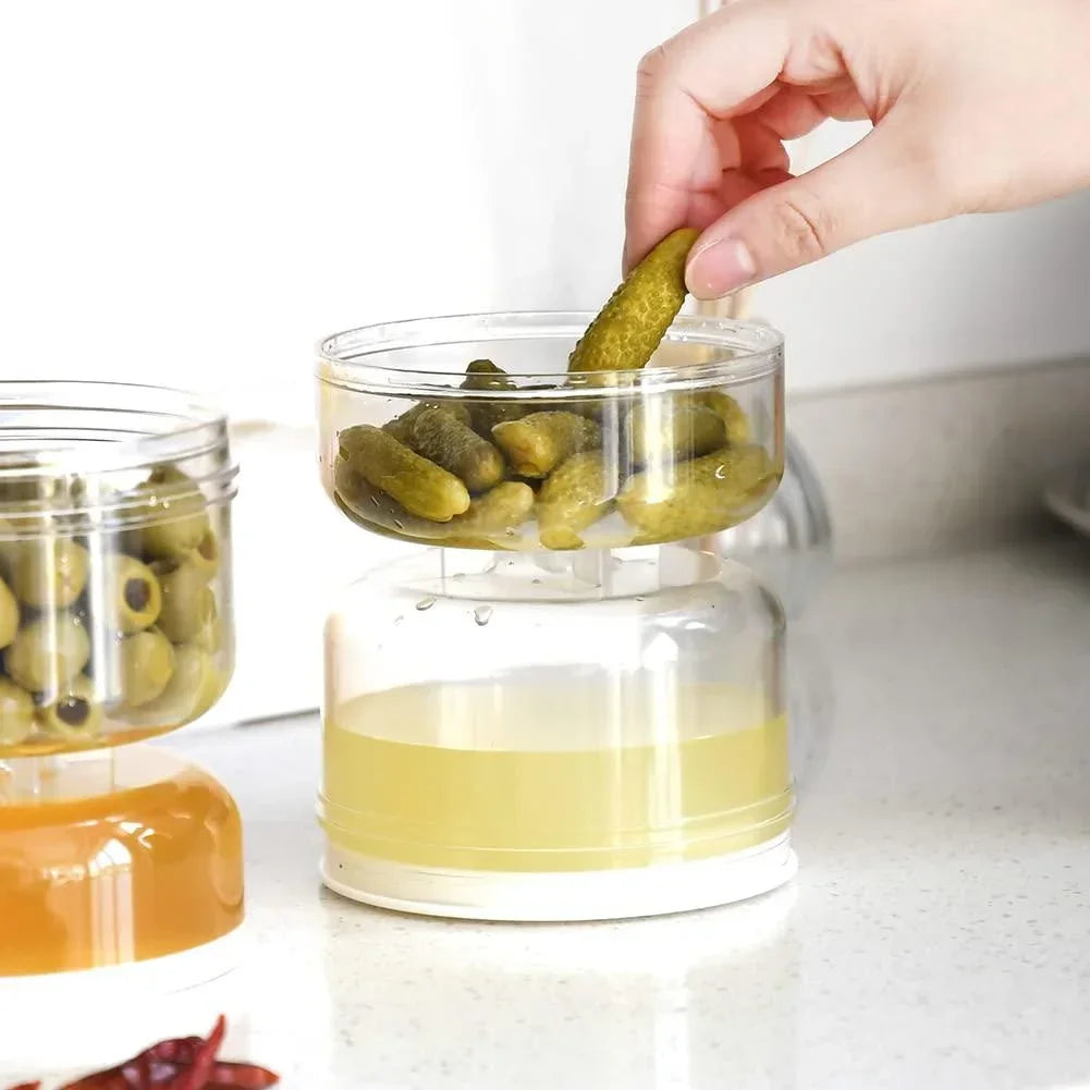 Sealed Jar for Pickle Home Wet and Dry Separation Pickle Jar with Flip Container and Strainer Hourglass Design Olives Container Vue