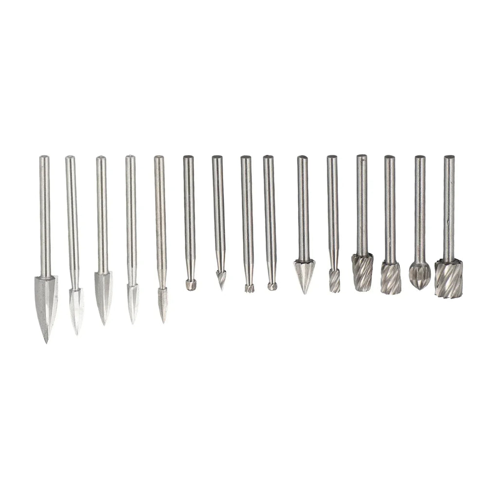 15-Pc HSS Wood Carving Engraving Burr Bit Set – 1/8" Shank Rotary Carving Bit Set Vue
