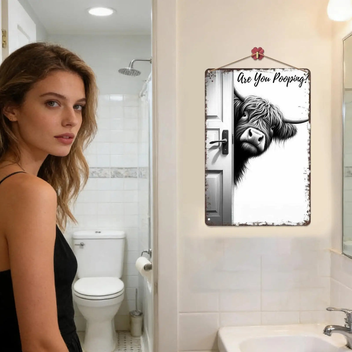 Funny Sign Bathroom Wall Art Decor Farmhouse Modern Bathroom Farm Animal Wall Pictures for Office Apartment Toilet Restroom Door Vue