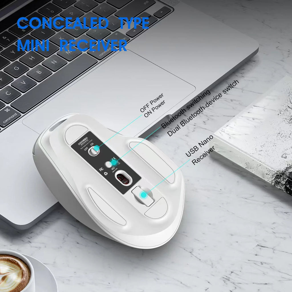 Noiseless Dual Mode Wireless Mouse Bluetooth 5.0 & 2.4G Silent Click Noiseless 500mAh Rechargeable Battery Display for Laptops Vue