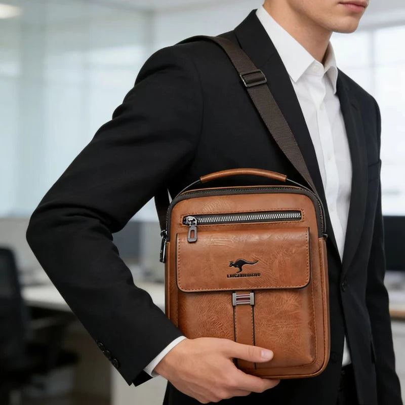 Compact Men's Leather Crossbody Bag Lightweight Shoulder Multiple