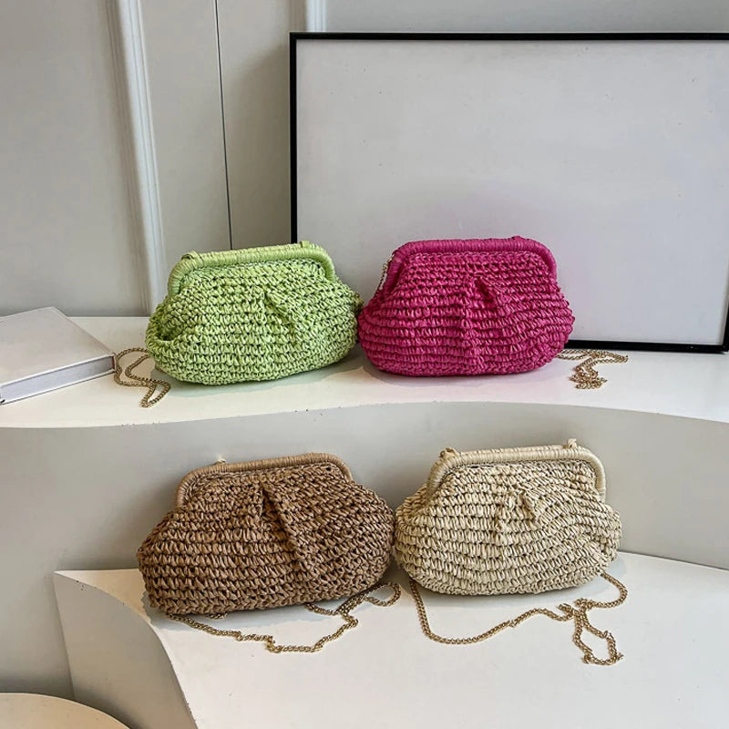 Summer Straw Weaving Crossbody Bag Fashionable Casual Shell Women's