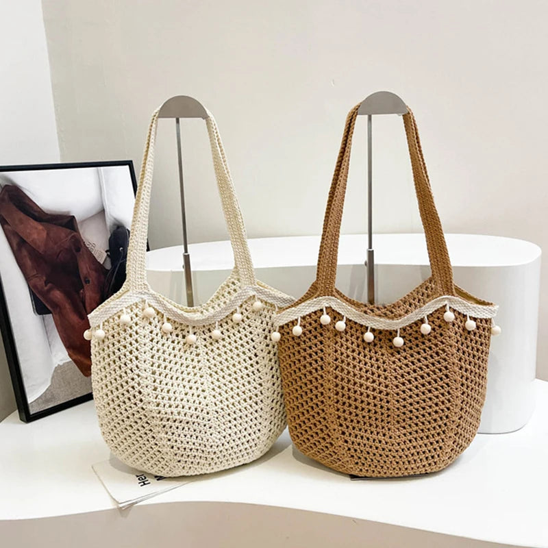 Fashion Women's Hollow Woven Shoulder Bags Large Capacity Knitting