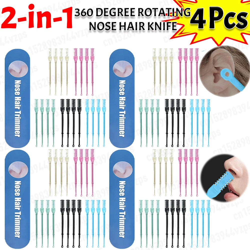 4Pcs/Set Nose Hair Cutter Knife Manual Ear/Nose Hair Removal 2-in-1 Nasal Aspirator 360 Degree Rotating Ear/Nose Hair Trimmer Vue