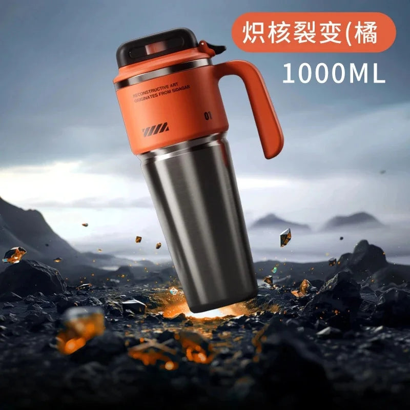 Insulated Stainless Steel Travel Mug Jumbo Capacity One Hand Quick Open Handle Flask For Car Office Holiday Gift For Adults Vue