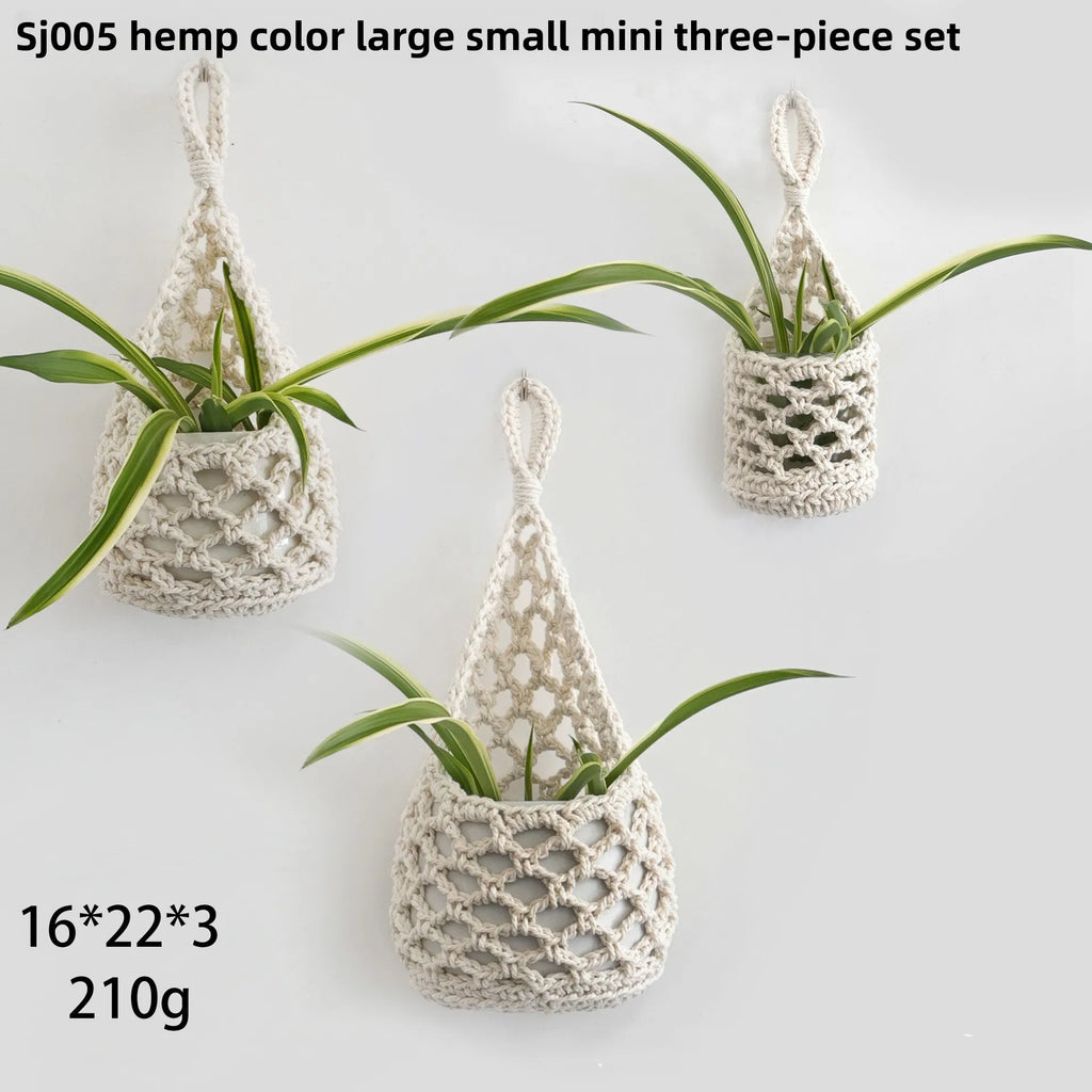 1/3pcs Hand Woven Bird's Nest Drip Net, Hand Woven Cotton Rope hook, Woven Fruit vase Mesh bag Storage Vue white suit