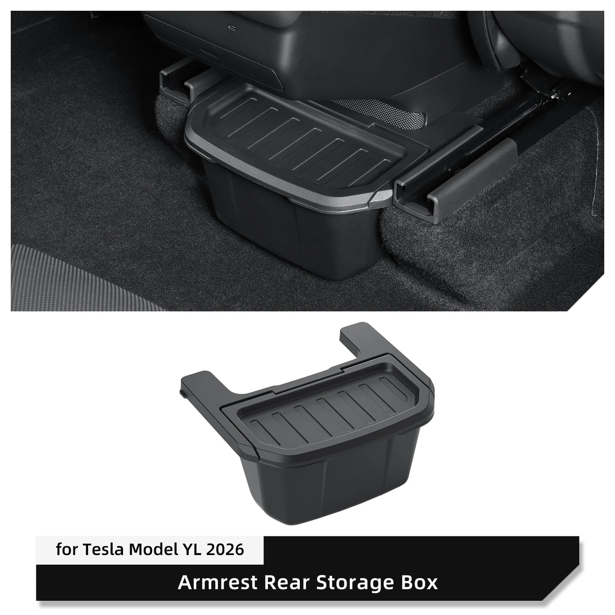 Smabee for Tesla Model YL 2025 2026 (Not Fit Berlin Version) Car Armrest Rear Storage Box Tray Accessories Tidying TPE Black Vue 25YL BOX BLACK