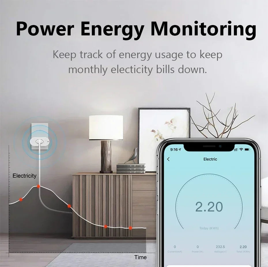 Brazil WiFi 16A Smart Plug Socket Adapter Energy Consumption Monitor APP Remote Timing Control Full House Power Management Plug Vue