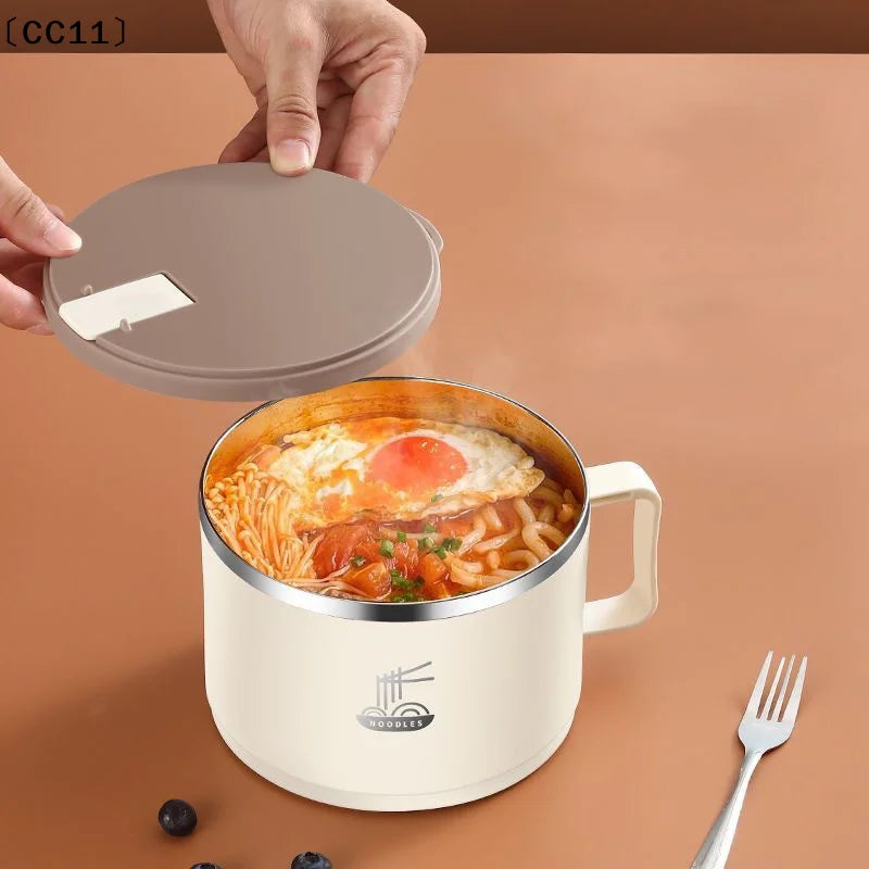 304 Stainless Steel Foam Bowl Large Capacity Double-Layer Anti-Scald Lunch Box With Tableware/Lid Can Drain Ramen Bowl〔CC11〕 Vue
