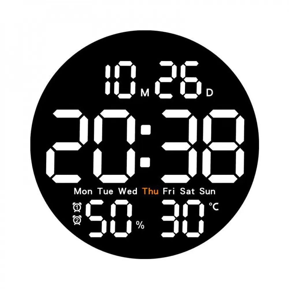 10Inch LED Digital Wall Clock with Remote Control Temperature Humidity Date Week Display Countdown Timing Electronic Alarm Clock Vue WHITE