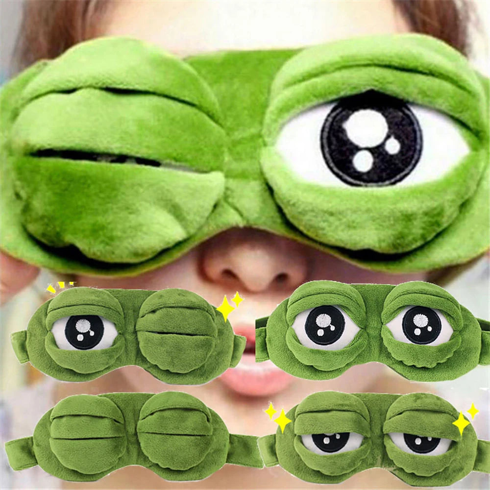 3D Cartoon Frog Sleep Mask Soft Light Blocking Eyeshade Portable Travel Office Blindfold Comfort Sleeping Aid for Men Women Vue