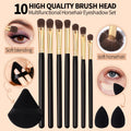 New 10Pcs Eyeshadow Makeup Brush Set, With Triangle Powder Puff & Makeup Sponge Beauty Tools Vue black