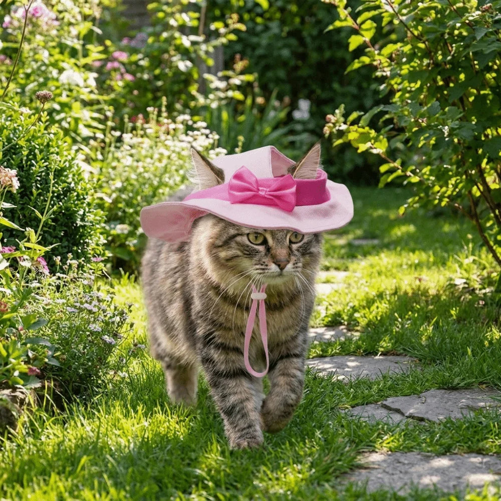 Adjustable Straps Cat Fisherman Hat Breathable Comfortable Pet Sun Hat with Ear Holes UV Protection Summer Pet Hat for Summer Vue