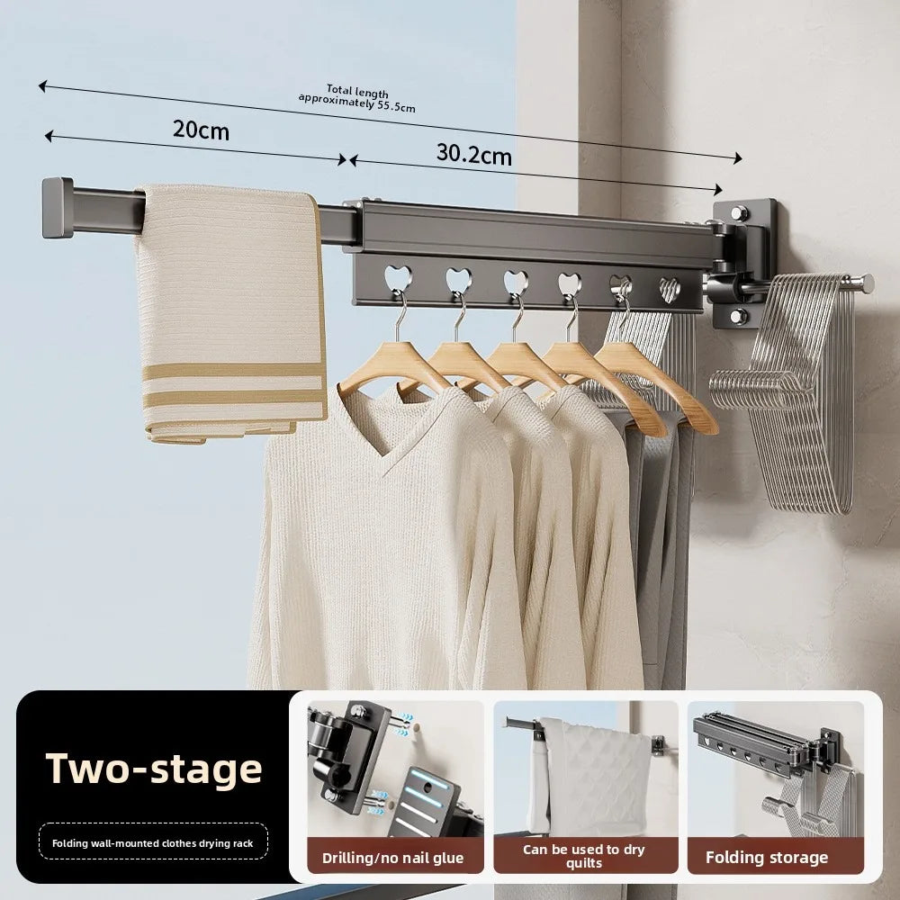 Foldable Clothes Drying Rack, Wall Mounted Retractable Laundry Hanger for Balcony Bathroom Window, Space Saving Stainless Steel Vue Two sections