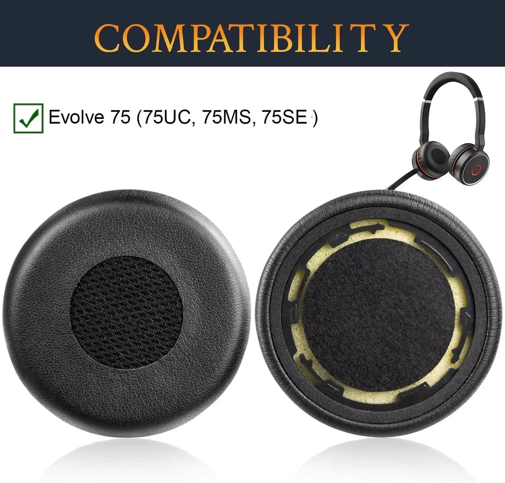 Headphone Earpads for Jabra Evolve 75(75UC 75MS 75SE) Stereo Headphones Replacement Ear Pads Cover Cushions Pillow Repair Parts Vue