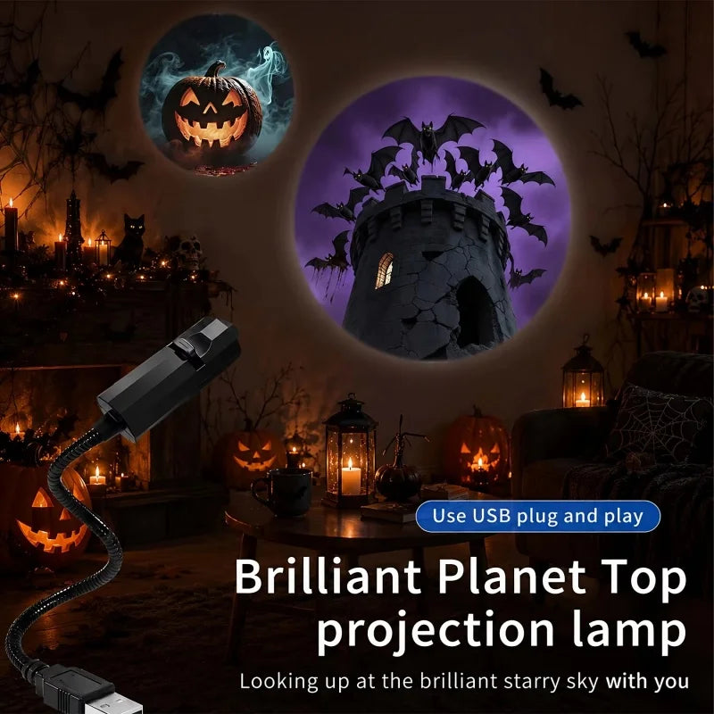 USB Halloween Projection Lamp – Ghost, Bat & Skeleton Patterns Halloween Projector Lamp Vue