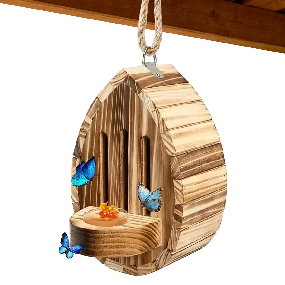 Multifunctional Wooden Teardrop Shaped Butterfly House Outside Decoration for Yard Grass Pathway Driveway Patio Balcony Lawn Vue